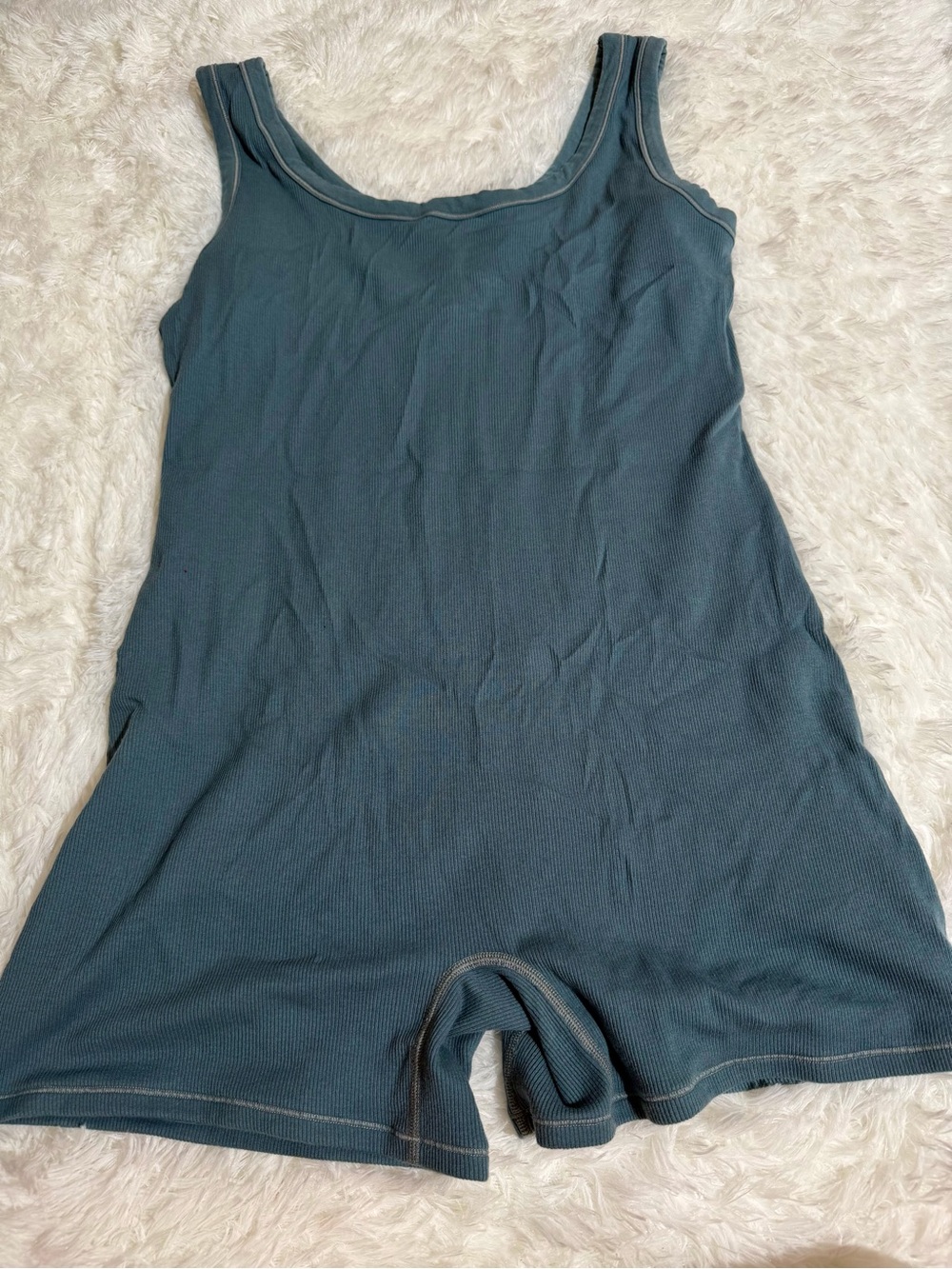 SKIMS 4X Women's Ribbed Romper Short Onesie Shorty Suit Blue Comfortable Lounge